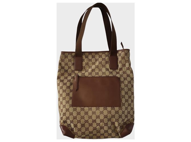 Borsa shopping Gucci marrone in pelle e tela Marrone chiaro - vista 2