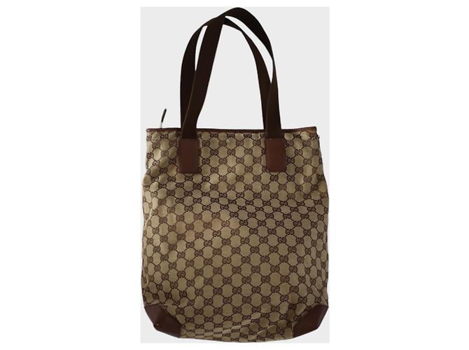 Borsa shopping Gucci marrone in pelle e tela Marrone chiaro - vista 3