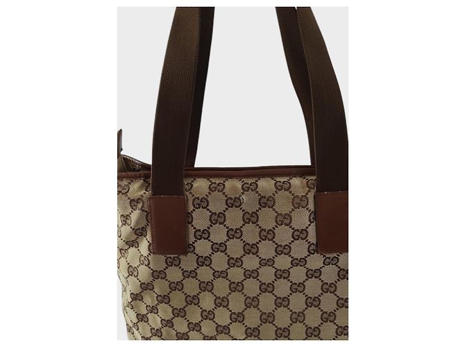 Borsa shopping Gucci marrone in pelle e tela Marrone chiaro - vista 5