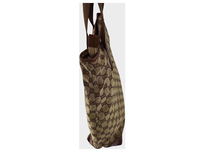 Borsa shopping Gucci marrone in pelle e tela Marrone chiaro - vista 6