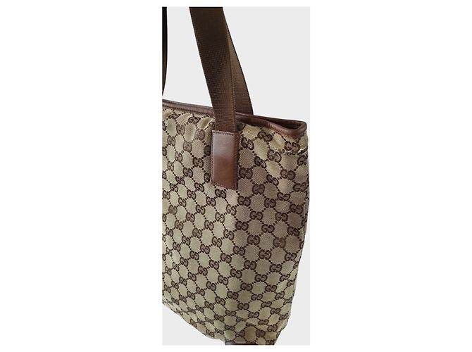 Borsa shopping Gucci marrone in pelle e tela Marrone chiaro - vista 7