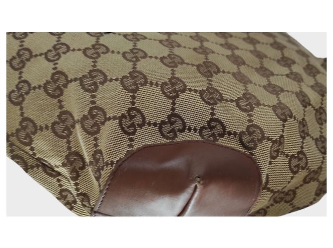 Borsa shopping Gucci marrone in pelle e tela Marrone chiaro - vista 9