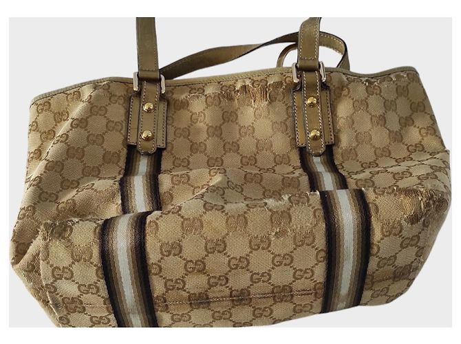 Borsa Tote Gucci Monogramma Marrone Beige Pelle D'oro Gold hardware - vista 10