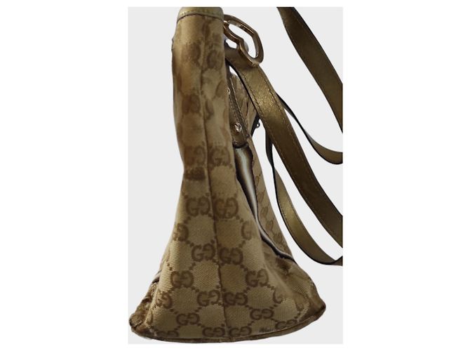 Borsa Tote Gucci Monogramma Marrone Beige Pelle D'oro Gold hardware - vista 11