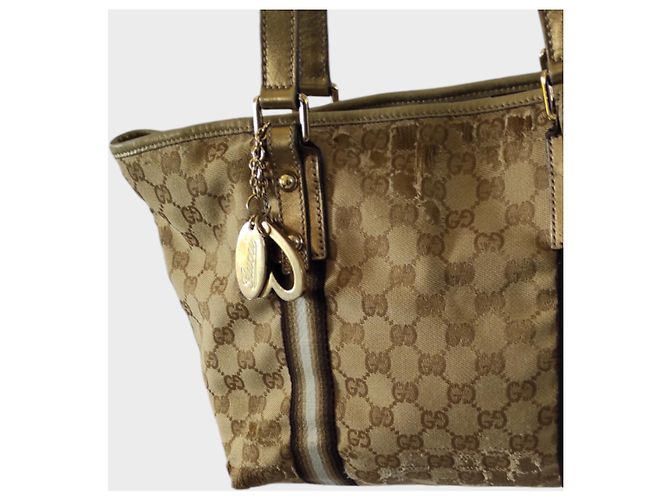 Borsa Tote Gucci Monogramma Marrone Beige Pelle D'oro Gold hardware - vista 4