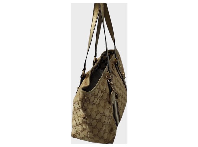 Borsa Tote Gucci Monogramma Marrone Beige Pelle D'oro Gold hardware - vista 5