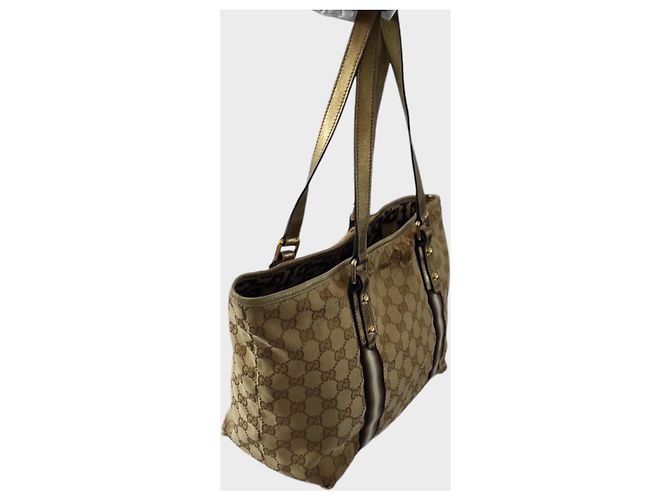 Borsa Tote Gucci Monogramma Marrone Beige Pelle D'oro Gold hardware - vista 6