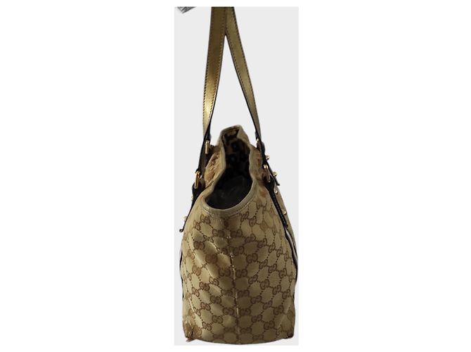 Borsa Tote Gucci Monogramma Marrone Beige Pelle D'oro Gold hardware - vista 7