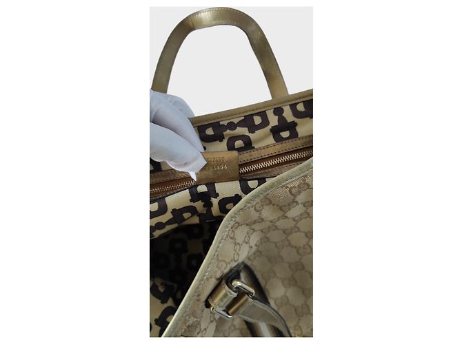 Borsa Tote Gucci Monogramma Marrone Beige Pelle D'oro Gold hardware - vista 9