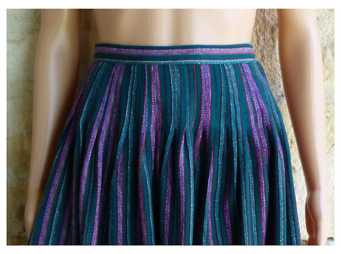 Falda larga de rayas de algodón Yves Saint Laurent Multicolor - vista 3