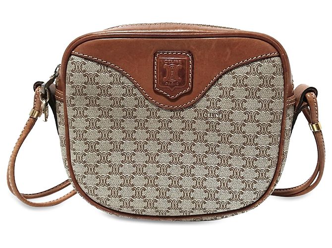 Sac Bandoulière CELINE - Toile Beige & Cuir Noir - Occasion - Style Parisien