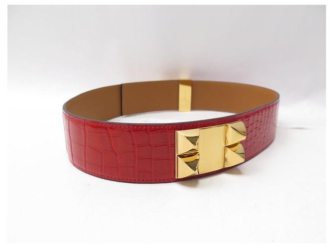 Hermès NOVA COLAR DE CÃO COM CINTO HERMES MEDOR75 CINTO DE COURO DE CROCODILO Vermelho - vista 2