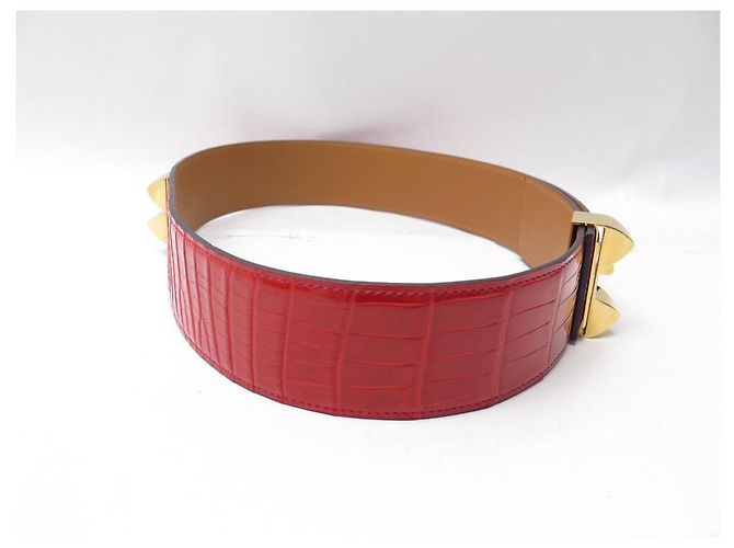 Hermès NOVA COLAR DE CÃO COM CINTO HERMES MEDOR75 CINTO DE COURO DE CROCODILO Vermelho - vista 3