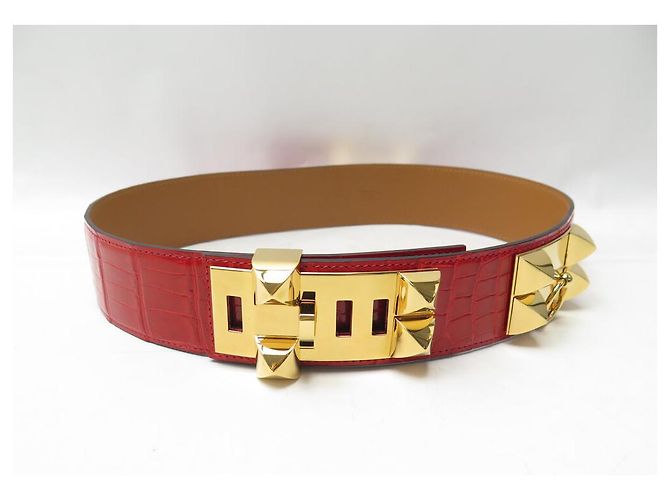 Hermès NOVA COLAR DE CÃO COM CINTO HERMES MEDOR75 CINTO DE COURO DE CROCODILO Vermelho - vista 4