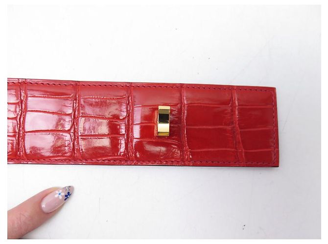 Hermès NOVA COLAR DE CÃO COM CINTO HERMES MEDOR75 CINTO DE COURO DE CROCODILO Vermelho - vista 5