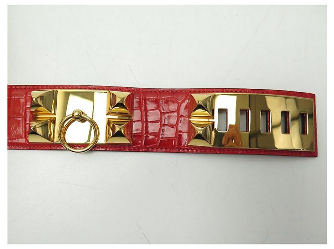 Hermès NOVA COLAR DE CÃO COM CINTO HERMES MEDOR75 CINTO DE COURO DE CROCODILO Vermelho - vista 6