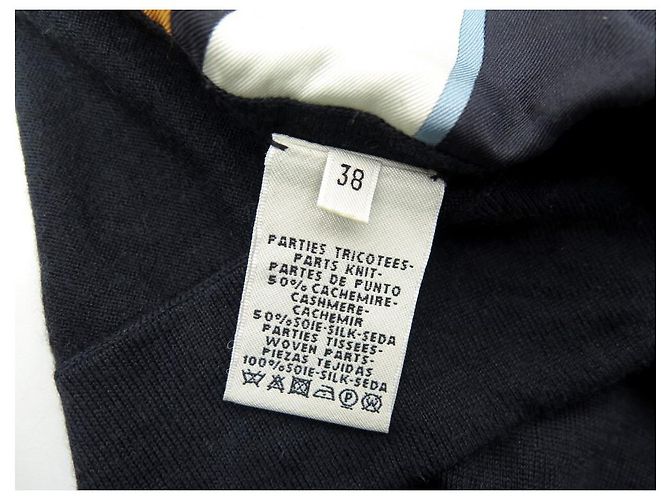 Hermès NEUER HERMES TWILLAINE-PULLOVER MIT TATERSALE-DRUCK 38 M IN KASCHMIR-SEIDEN-BOX Marineblau - Ansicht 8