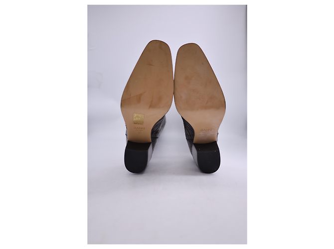 Botas de cano alto Ganni Western em couro marrom com efeito crocodilo - vista 10