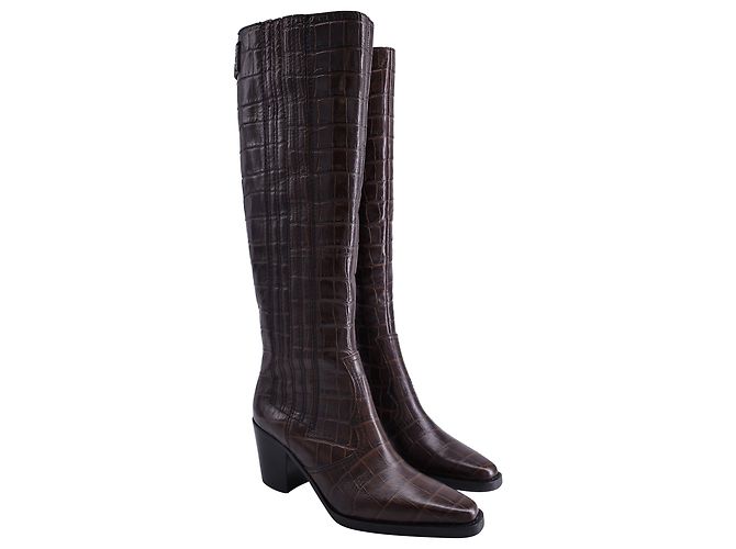 Botas de cano alto Ganni Western em couro marrom com efeito crocodilo - vista 4