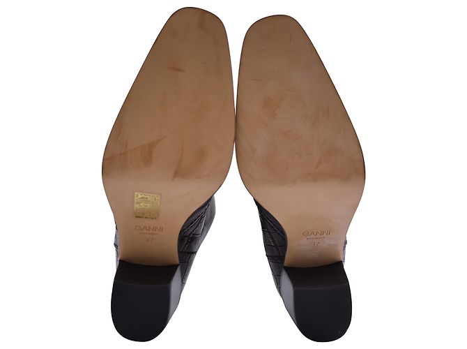 Botas de cano alto Ganni Western em couro marrom com efeito crocodilo - vista 5