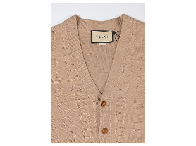Gucci V-Neck GG Pattern Cardigan in Brown Wool - view 10
