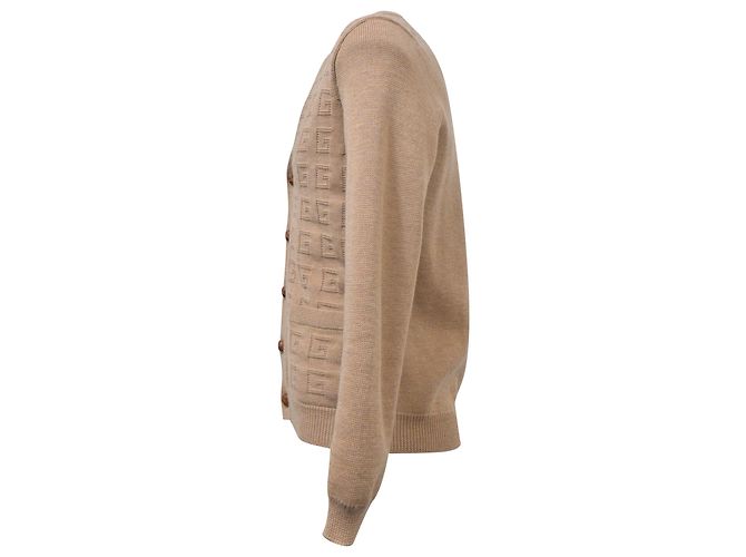Gucci V-Neck GG Pattern Cardigan in Brown Wool - view 2