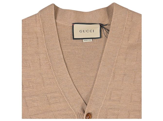 Gucci V-Neck GG Pattern Cardigan in Brown Wool - view 5