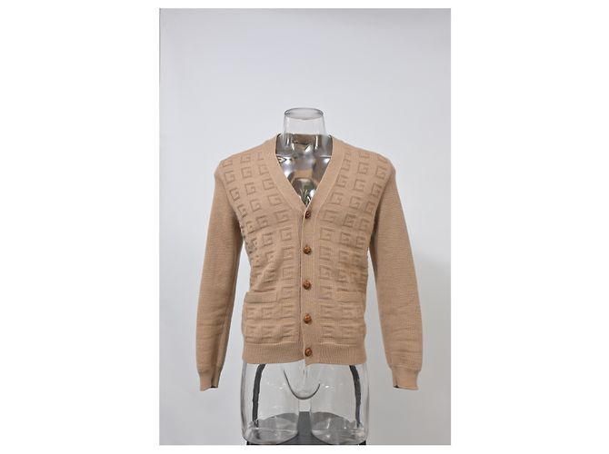Gucci V-Neck GG Pattern Cardigan in Brown Wool - view 6