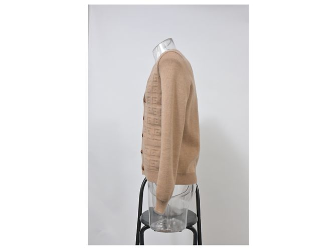 Gucci V-Neck GG Pattern Cardigan in Brown Wool - view 7