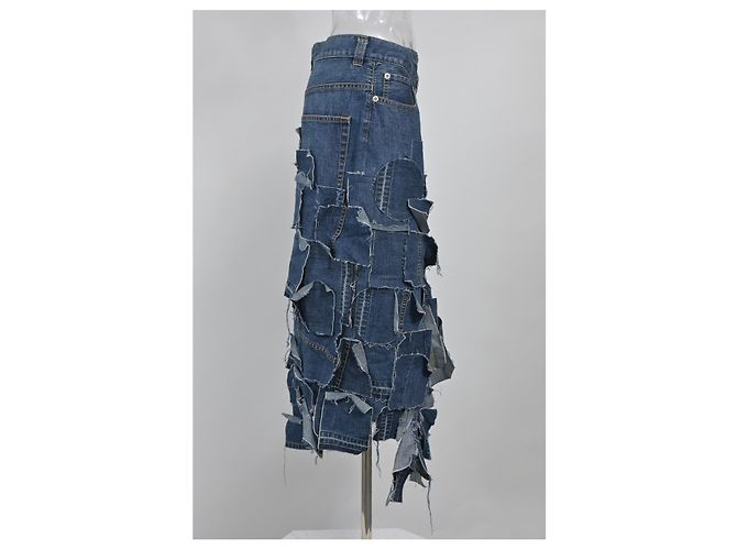 Sacai Luck Falda midi Sacai Patchwork en denim azul - vista 6