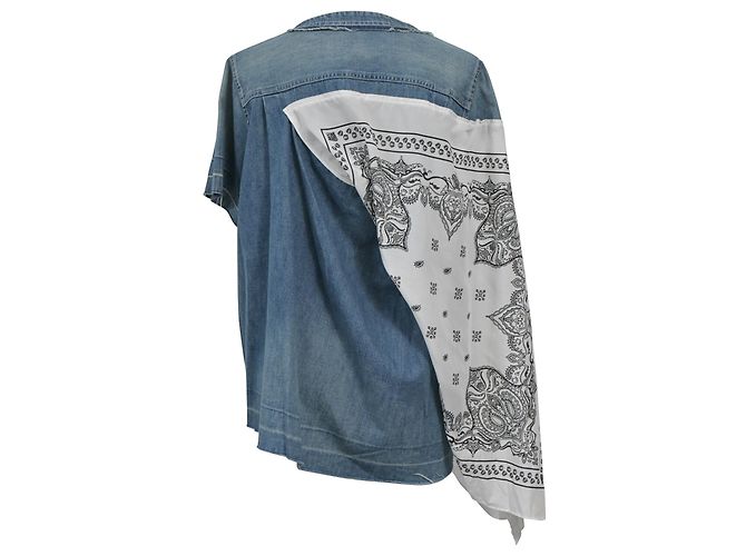 Sacai Luck Top con detalle de bandana Sacai en denim de algodón azul - vista 3