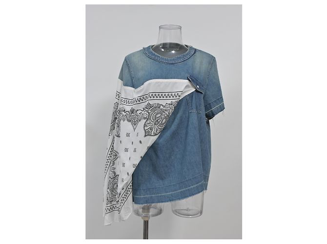 Sacai Luck Top con detalle de bandana Sacai en denim de algodón azul - vista 6