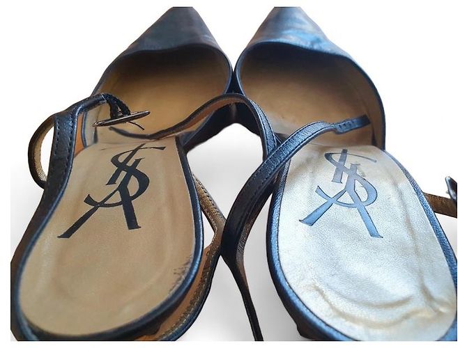 Décolleté Yves Saint Laurent in pelle nera con punta Nero - vista 2
