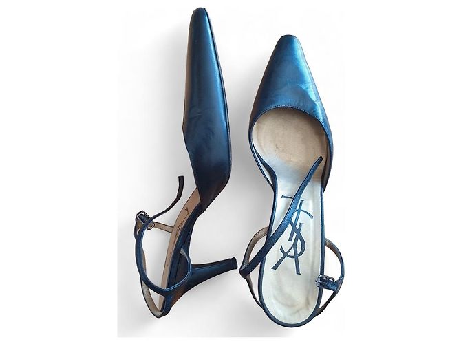 Décolleté Yves Saint Laurent in pelle nera con punta Nero - vista 3