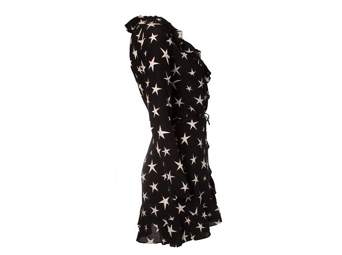 Autre Marque Realisierung, schwarzes Wickelkleid mit Sternen - Ansicht 2