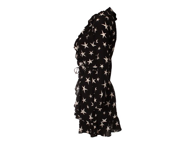 Autre Marque Realisierung, schwarzes Wickelkleid mit Sternen - Ansicht 4