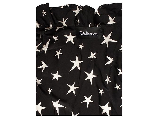 Autre Marque Realisierung, schwarzes Wickelkleid mit Sternen - Ansicht 7