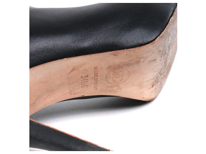 CHANEL - Botines Chanel CC en piel de cordero negro (tamaño 34.5) - vista 7