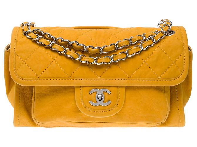 Classique Sac CHANEL en Cuir Jaune - 101987 - vue 3