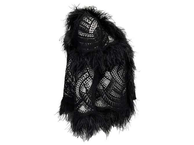 Zuhair Murad Black Feather And Lace Open Front Jacket - view 2