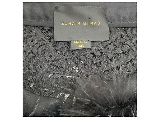 Zuhair Murad Black Feather And Lace Open Front Jacket - view 4