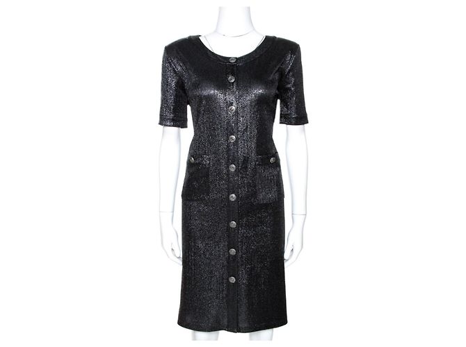 Chanel Seltene schwarze metallische Strickkleid - Ansicht 2