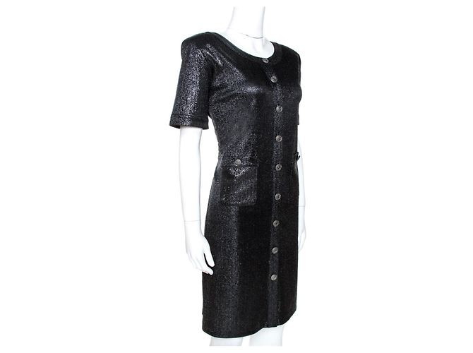 Chanel Seltene schwarze metallische Strickkleid - Ansicht 3