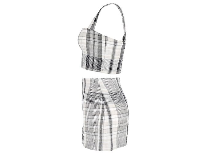 Conjunto de minifalda y top a cuadros de Reformation en lino gris - vista 2