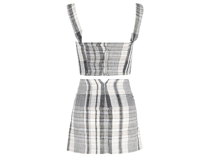 Conjunto de minifalda y top a cuadros de Reformation en lino gris - vista 3