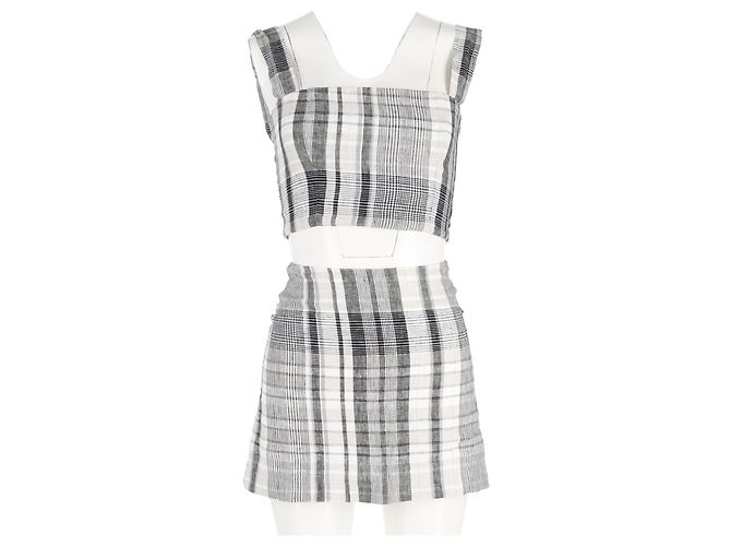Conjunto de minifalda y top a cuadros de Reformation en lino gris - vista 4