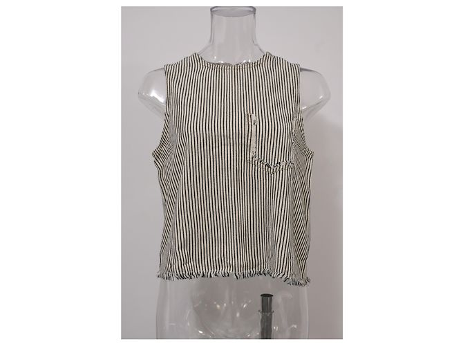 Top corto vaquero con rayas diplomáticas en algodón blanco de T by Alexander Wang - vista 6