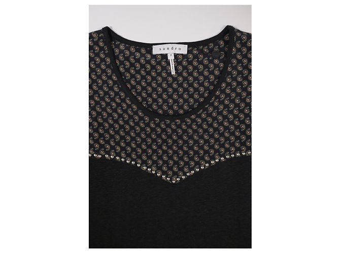 Blusa a maniche corte con borchie Sandro Paisley in seta nera Nero - vista 10