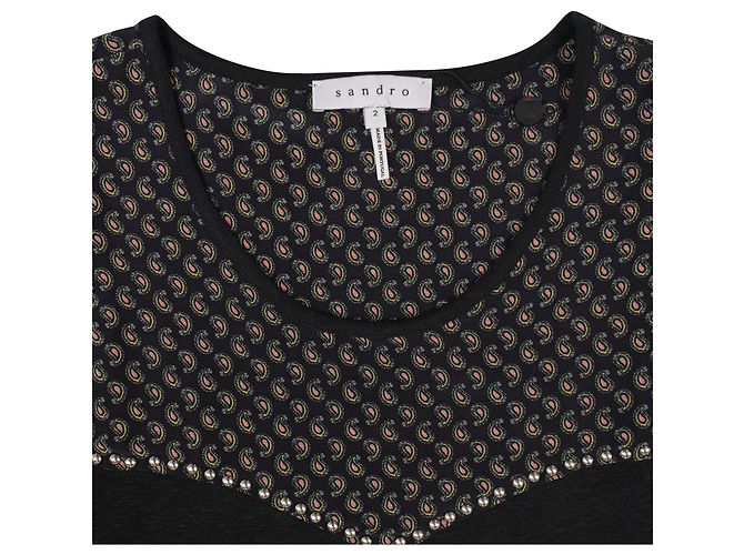 Blusa a maniche corte con borchie Sandro Paisley in seta nera Nero - vista 5
