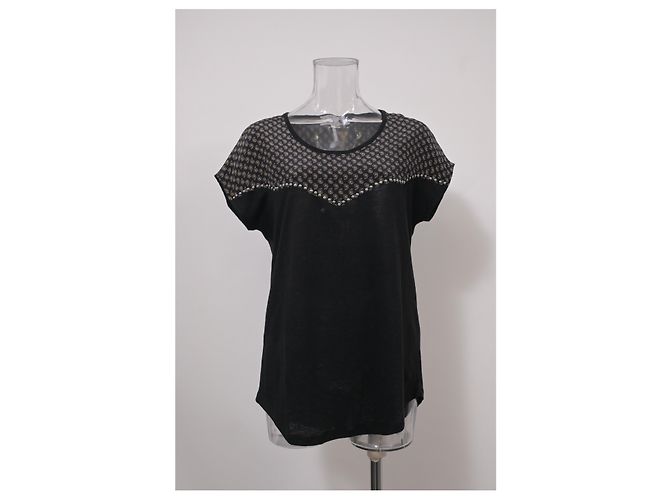 Blusa a maniche corte con borchie Sandro Paisley in seta nera Nero - vista 6